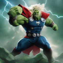 A high-resolution digital art image depicting the God of Thunder in a thrilling battle against the Hulk