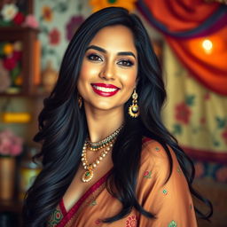 A beautiful Indian woman exuding confidence and allure, with a warm smile on her face