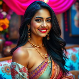 A beautiful Indian woman exuding confidence and allure, with a warm smile on her face