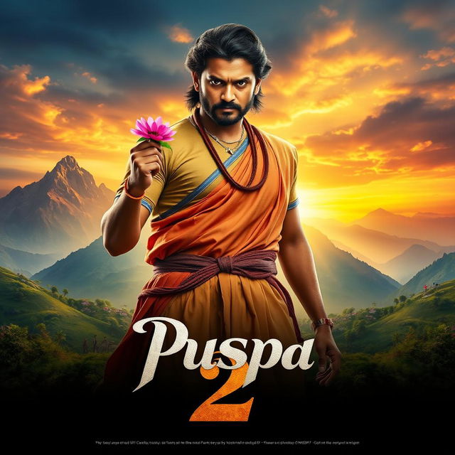 A visually stunning poster for a fictional movie titled 'Puspa 2'