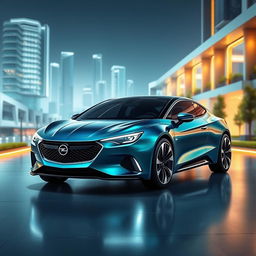 A futuristic depiction of an Opel Monza set in the year 2026, showcasing its sleek and modern styling