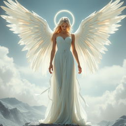 A beautiful female angelic figure, embodying the essence of a goddess, depicted in a full-length pose