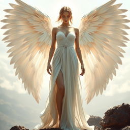 A beautiful female angelic figure, embodying the essence of a goddess, depicted in a full-length pose