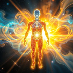 A vibrant, visually stunning representation of a positively charged body, glowing with energy