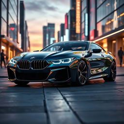 A futuristic representation of a BMW M635 CSL set in the year 2030, showcasing a perfect blend of classic design and modern innovation