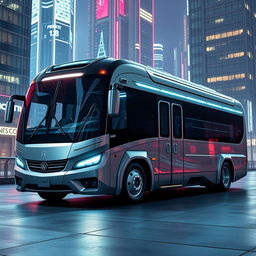 A photorealistic futuristic prison transport bus, designed with an ultra-modern and streamlined aesthetic