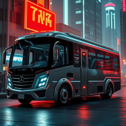 A photorealistic futuristic prison transport bus, designed with an ultra-modern and streamlined aesthetic