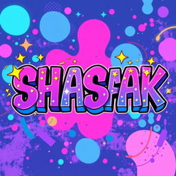 A vibrant and colorful digital artwork featuring the name 'SHASAK' in bold, creative typography