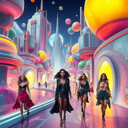 A surreal cityscape where futuristic buildings float effortlessly in the sky, surrounded by vibrant colors and abstract shapes