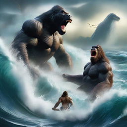 A high-resolution digital art piece captures an epic prehistoric ocean scene