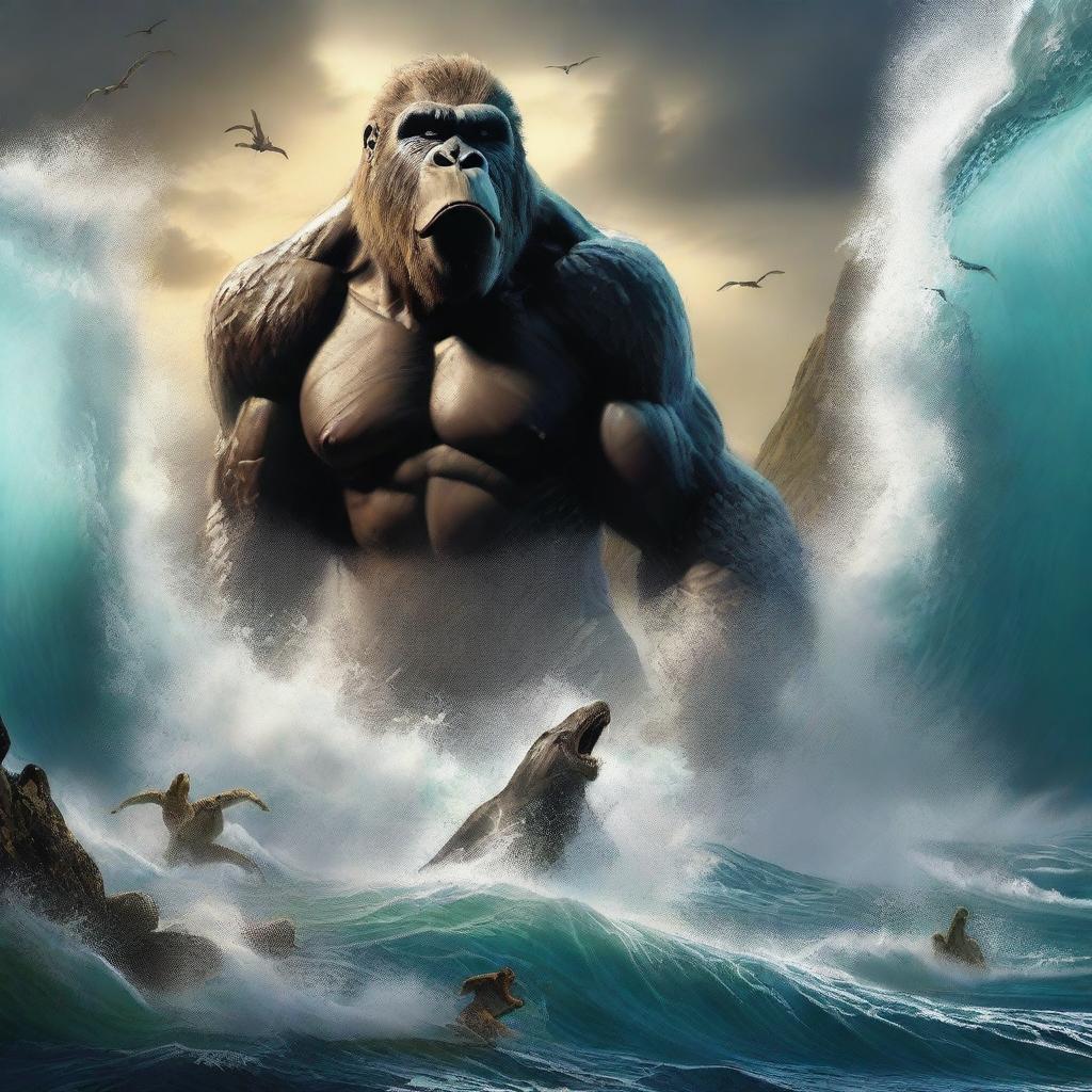 A high-resolution digital art piece captures an epic prehistoric ocean scene