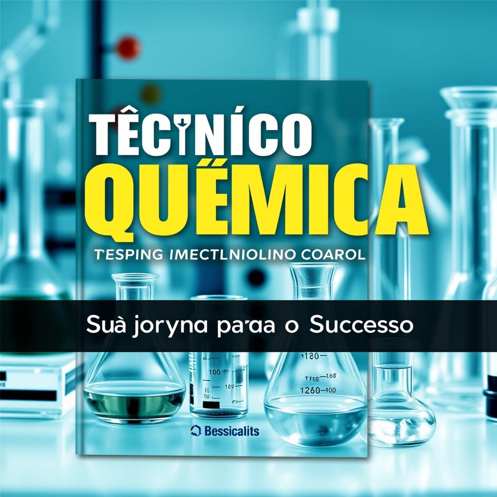 A visually appealing e-book cover for "Técnico em Química: Sua Jornada para o Sucesso"