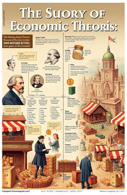 A detailed illustration representing the history of economic theories