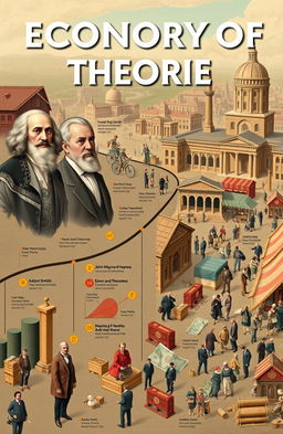 A detailed illustration representing the history of economic theories