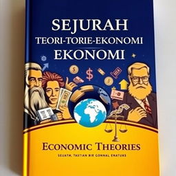 A captivating book cover design for 'Sejarah Teori-teori Ekonomi' (History of Economic Theories)