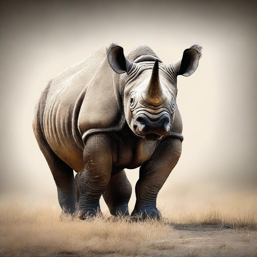 This is a high-quality digital art image of an adult black rhino