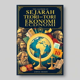 A captivating book cover design for 'Sejarah Teori-teori Ekonomi' (History of Economic Theories)