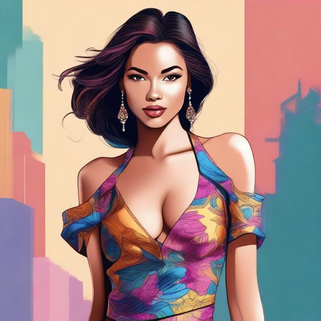 This is a high-quality digital art image featuring a stylish and attractive young woman