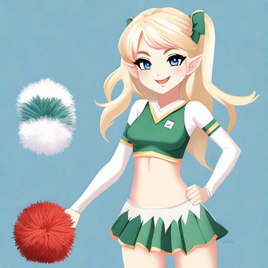 This is a high-quality digital art image of a blond elvish high school cheerleader