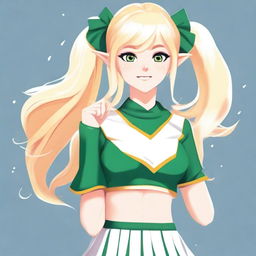 This is a high-quality digital art image of a blond elvish high school cheerleader