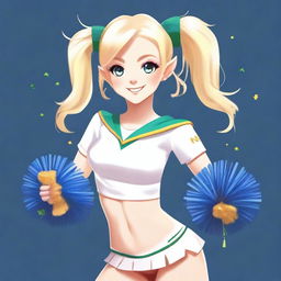 This is a high-quality digital art image of a blond elvish high school cheerleader