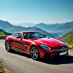 A stunning portrait of a Benz Celicak, a fictional and luxurious sports car, featuring a sleek aerodynamic design, a vibrant metallic paint job in a captivating shade of deep red