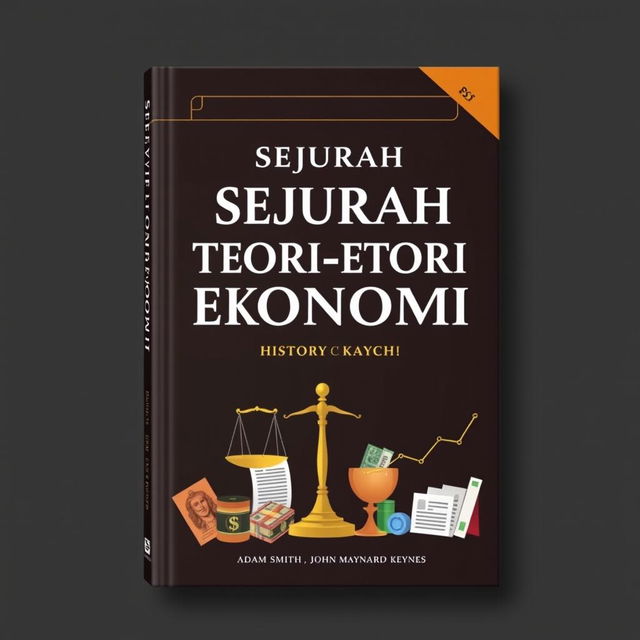 A striking book cover design for 'Sejarah Teori-teori Ekonomi' (History of Economic Theories)