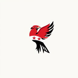 A simple and modern logo design featuring a stylized falcon, incorporating the colors of the Syrian Revolution flag: red, black, and white