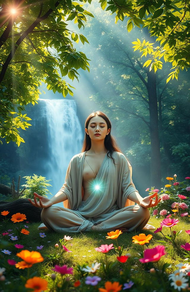 A vibrant and serene scene depicting the concept of spiritual awakening