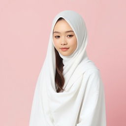 A beautiful girl wearing a white chador, standing gracefully