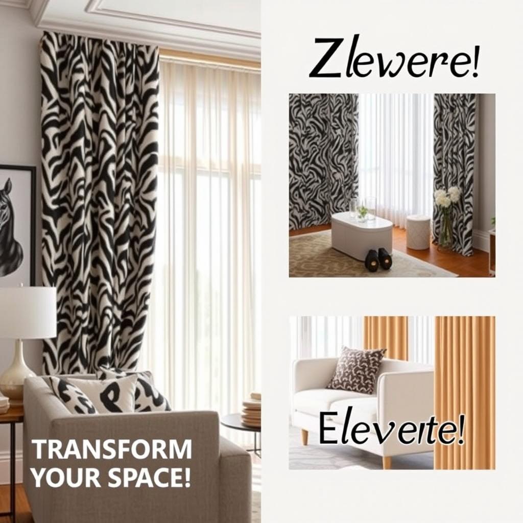 A visually striking Instagram story idea for a Zebra curtain page, featuring a stylish living room setting adorned with elegant zebra patterned curtains