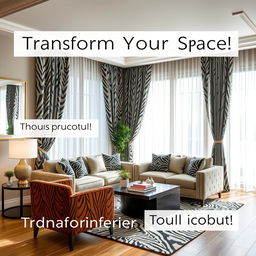 A visually striking Instagram story idea for a Zebra curtain page, featuring a stylish living room setting adorned with elegant zebra patterned curtains