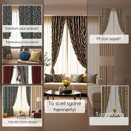 A visually striking Instagram story idea for a Zebra curtain page, featuring a stylish living room setting adorned with elegant zebra patterned curtains