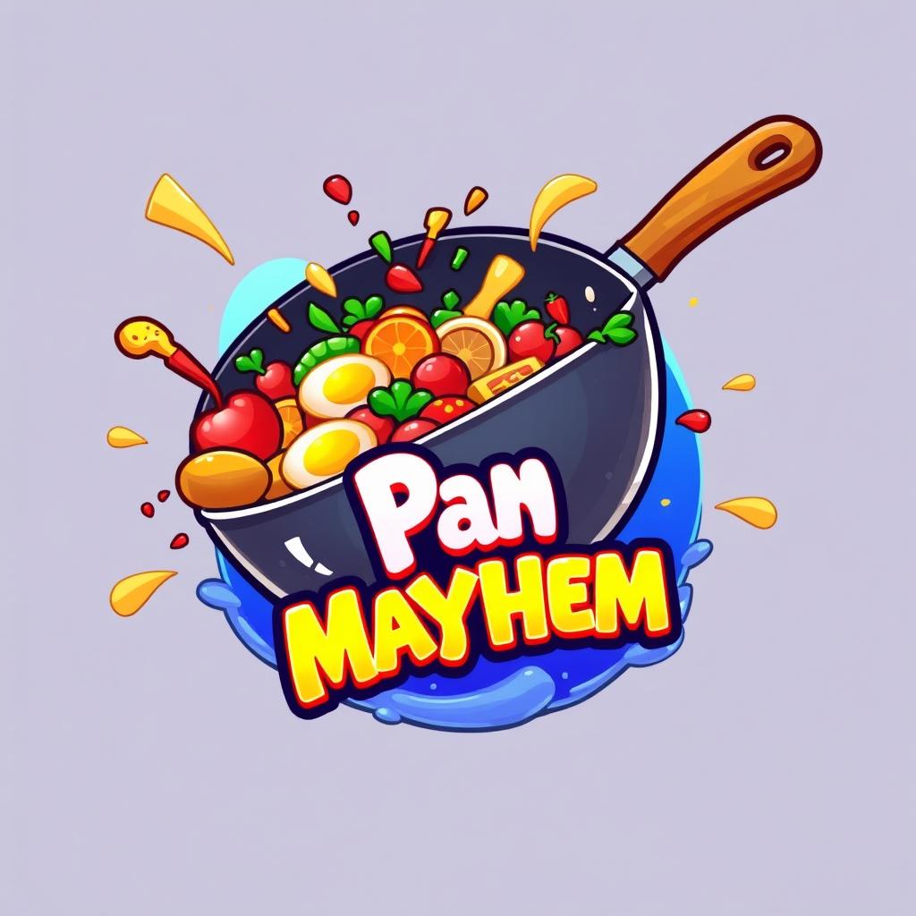 A vibrant and engaging game icon for a game titled 'Pan Mayhem'