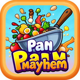 A vibrant and engaging game icon for a game titled 'Pan Mayhem'