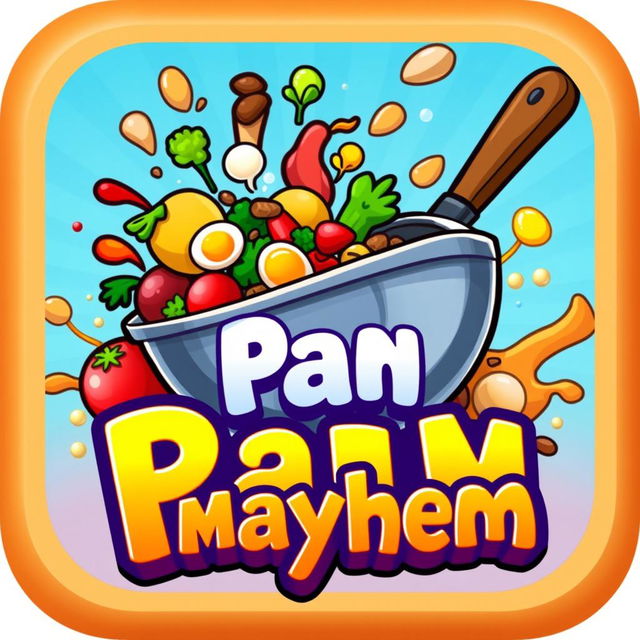 A vibrant and engaging game icon for a game titled 'Pan Mayhem'