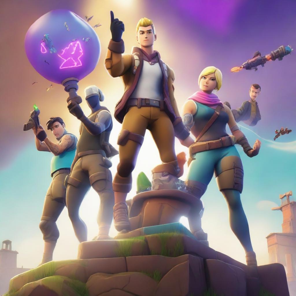 This digital art image showcases a triumphant moment from Fortnite