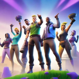 This digital art image showcases a triumphant moment from Fortnite