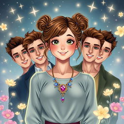 A cute woman with a magical necklace around her neck, radiating charm and grace