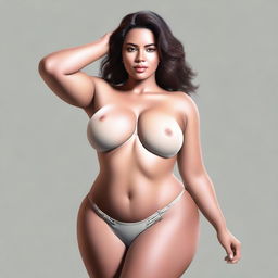 This high-quality digital art piece focuses on the upper body of an attractive woman with a voluptuous figure