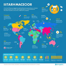 A detailed and visually striking infographic showcasing the global presence of a pharmaceutical company