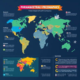 A detailed and visually striking infographic showcasing the global presence of a pharmaceutical company