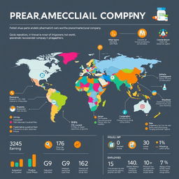 A detailed and visually striking infographic showcasing the global presence of a pharmaceutical company