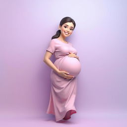 A delightful 3D illustration showcasing a pregnant woman against a soft, soothing blue and pink background