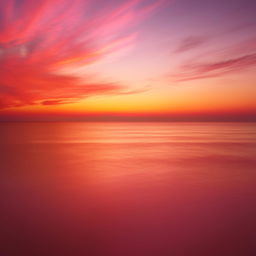 Generate an image of a picturesque sunset over the ocean, with vibrant pink and orange hues infused in the sky and reflecting on the calm waves.