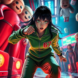 A dynamic scene featuring a character inspired by the popular series 'Squid Game'