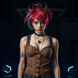 A young woman dressed in a distressed outfit reminiscent of a Squid Game character, showcasing a mix of empowerment and vulnerability