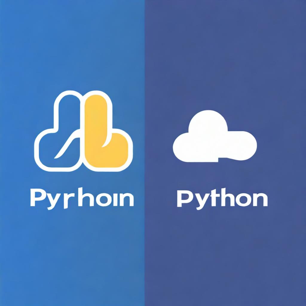 A high-quality digital art image that compares Python and C++ programming languages against a vibrant blue background