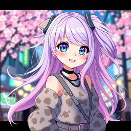 A gorgeous, anime-inspired character named K Moe, featuring vibrant pastel colors, large expressive eyes, and a playful smile