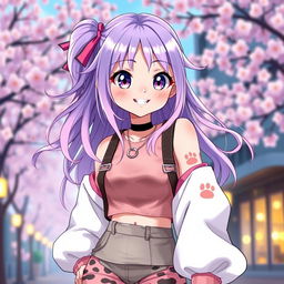 A gorgeous, anime-inspired character named K Moe, featuring vibrant pastel colors, large expressive eyes, and a playful smile